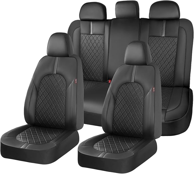 Coverado Seat Covers, Car Seat Covers Full Set, Black Front Seats Back Seat Cover, Seat Covers Non-Slip Seat Protectors Universal Fit for Most Cars (Black)