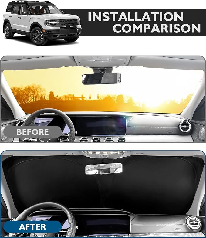 BIBLOZ Car Windshield Sun Shade for Ford Bronco Sport 2021-2025 2026 Accessories Foldable Car Sunshade Front Windshield Sun Visor PET Reflective Material(Not for Bronco)
