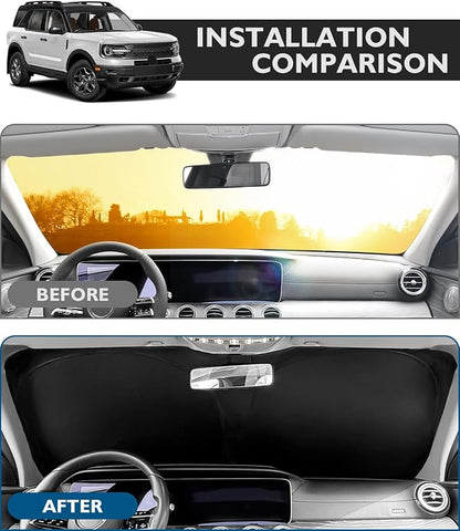 BIBLOZ Car Windshield Sun Shade for Ford Bronco Sport 2021-2025 2026 Accessories Foldable Car Sunshade Front Windshield Sun Visor PET Reflective Material(Not for Bronco)