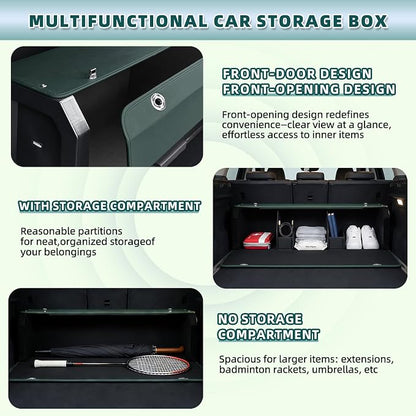 Car Trunk Organizer Sturdy Car Storage Organizer with Lid and Push-pull Handle Collapsible Leather Cargo Organizer for Suv, Truck, Sedan, Van (Green, 40.5 x 11.4 x 12.2in)