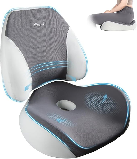 FLORICH Upgraded Ergonomic Memory Foam Car Seat Cushion with Lumbar Support, Non-Slip, Washable Driving Seat Cushion for Back & Sciatica Pain Relief, Large Car Seat Cushion Driver, Office-Gray