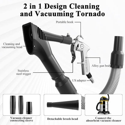 GOCCIDA 2IN1 Car Interior Detailing Air Blow Gun & vacunm Gun with Adjustable Air Flow Nozzle,Cleaning Gun Quickly Blasts Dirt and Dust from Surface Works with Air Compressor(Upgrade Rotate Tube)