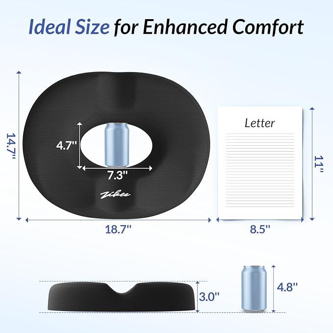 ZIKEE Donut Pillow Seat Cushion for Tailbone Pain, Hemorrhoid Pillow with Pressure Relief Hole & Thigh Slope Design for Postpartum & Post Surgery Sitting Relief, Donut Seat Cushion for Office & Home