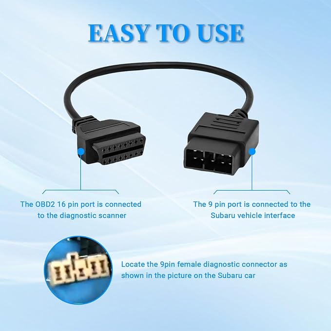 OBD1 to OBD2 Adapter for Subaru 9 Pin to 16 Pin Diagnostic Cable,Fit for Subaru Old Vehicles with 9pin Connector,for Subaru 9pin Adapter Cable Compatible with OBDII Diagnostic Scanner/Code Reader
