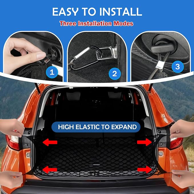 Envelope Style Cargo Net for 2020-2025 2026 Ford Explorer Accessories, Rear Trunk SUV Mesh Cargo Net, Upgraded 5mm Bungee & Double-Layer Nylon Storage Tailgate Netting Grocery&Tools Holder Organizer