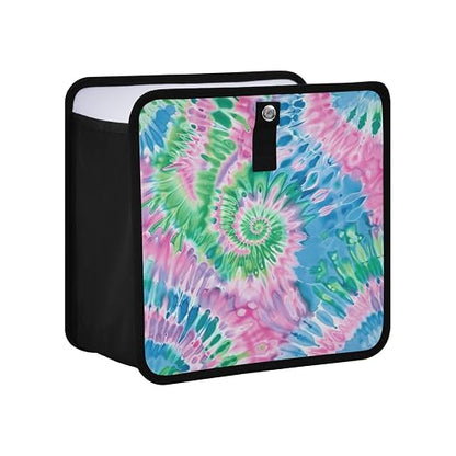 Car Trash Can Organizer Bin with Adjustable Strap for Back Front Seat Console Waterproof Leakproof Collapsible Portable 8.66 Inch Tie Dye Blue Green Pink