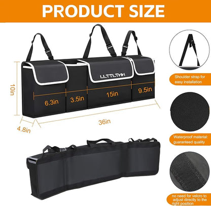Trunk Organizer For Suv, Backseat Hanging Car Organizer And Storage,Large Capacity Foldable Trunk Organizer For Suv,Jeep/Truck/MPV,Car Accessories Interior(36"*10") Black