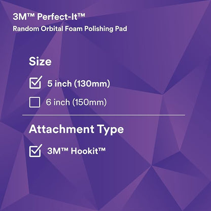 3M Perfect-It Random Orbital Foam Polishing Pad, 5"/130 mm, Purple, 34123, for Automotive Compounding and Polishing