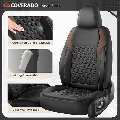 Coverado Leather Seat Covers, Front and Back Seat Covers for Cars, Waterproof Automotive Seat Covers Car Seat Protector Car Seat Cushion Universal Interior Truck Accessories Fit Most Cars Black&Coffee