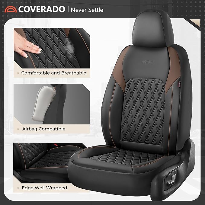 Coverado Seat Covers, Car Seat Covers Front Seats, Automotive Seat Covers, Waterproof Leather Car Seat Covers, Car Seat Cushion, Driver Seat Covers Car Seat Protector Fit Most Cars Truck, Black&Coffee