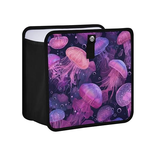 Car Trash Can Organizer Bin with Adjustable Strap for Back Front Seat Console Waterproof Leakproof Collapsible Portable 8.66 Inch Jellyfishes and Bubbles Pink