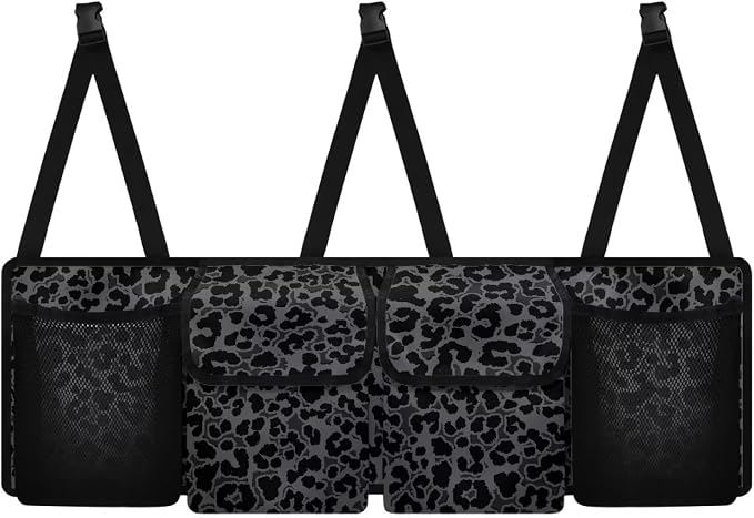 Black Leopard Print Backseat Trunk Organizer for Car Trunk Storage Bag with Lid Hanging Multipurpose Cargo Bag,Easy to Install