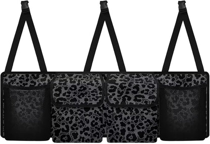 Black Leopard Print Backseat Trunk Organizer for Car Trunk Storage Bag with Lid Hanging Multipurpose Cargo Bag,Easy to Install