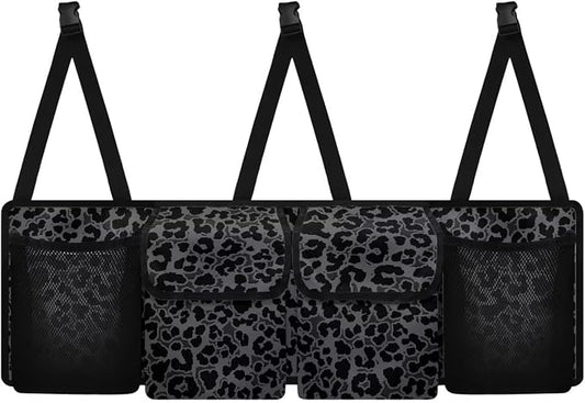 Black Leopard Print Backseat Trunk Organizer for Car Trunk Storage Bag with Lid Hanging Multipurpose Cargo Bag,Easy to Install