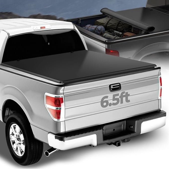 Auto Dynasty Soft Roll-up Truck Bed Tonneau Cover Compatible with 2004-2014 Ford F-150 6.5Ft/78Inch Fleetside Bed, Matte Black Soft Vinyl Top