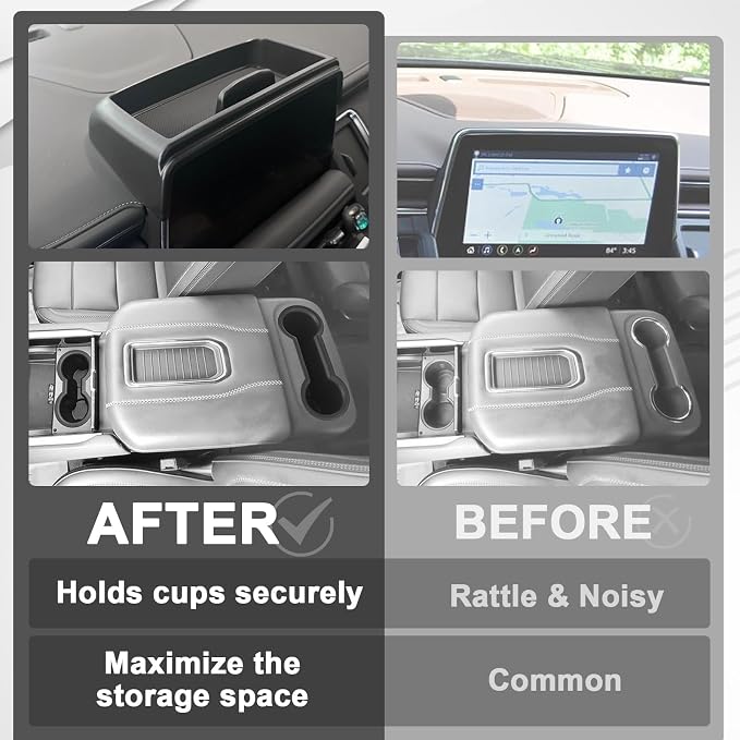 Muslogy Dashboard Storage Box & Cup Holder Inserts Compatible with 2021-2024 GMC Yukon Chevy Tahoe Suburban Accessories Front & Rear Drink Holder 2PCS & Center Console Organizer Behind Screen