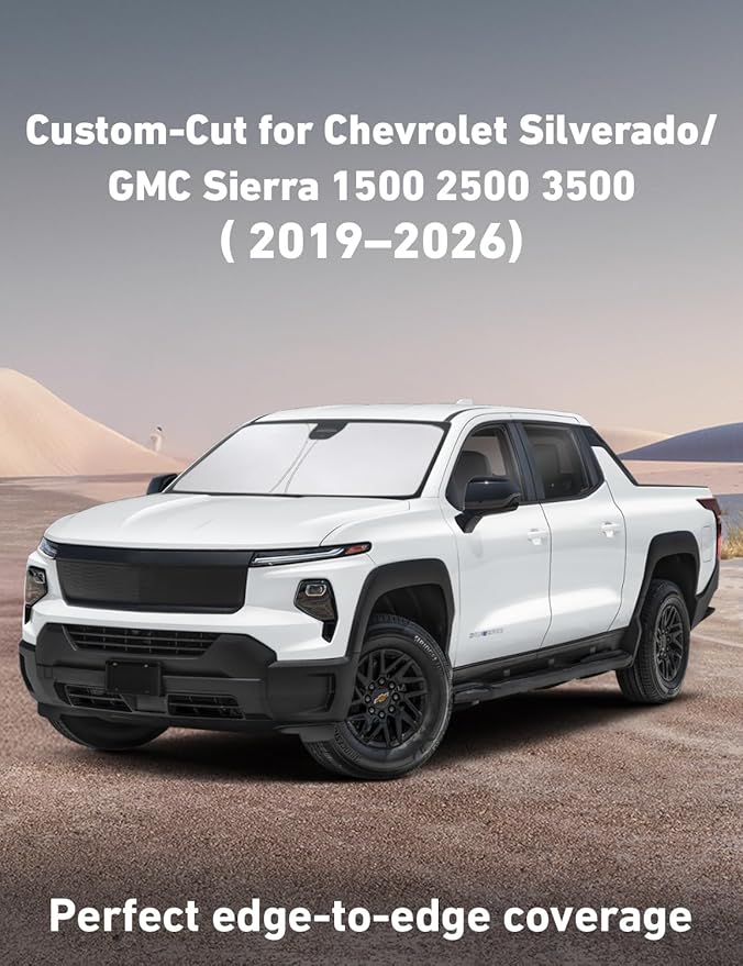 EcoNour Windshield Sunshade Compatible for Chevy Silverado/GMC Sierra 1500 2500 3500 2019-2024 2025 2026, Front Windshield Sun Shade Cover, UV Heat Protector, Car Sun Visor Interior Heat Protection