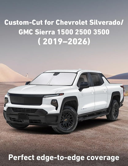 EcoNour Windshield Sunshade Compatible for Chevy Silverado/GMC Sierra 1500 2500 3500 2019-2024 2025 2026, Front Windshield Sun Shade Cover, UV Heat Protector, Car Sun Visor Interior Heat Protection