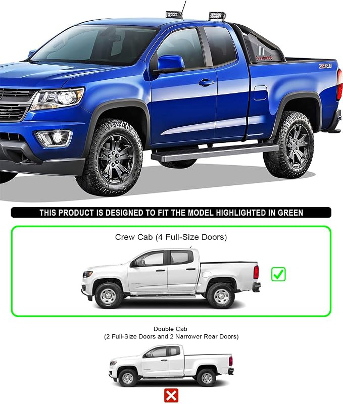 APS Running Boards (Nerf Bars Side Steps Step Bars) Compatible with Chevy Colorado GMC Canyon 2015-2026 Crew Cab 6ft Bed (Silver 5 inches Wheel to Wheel)