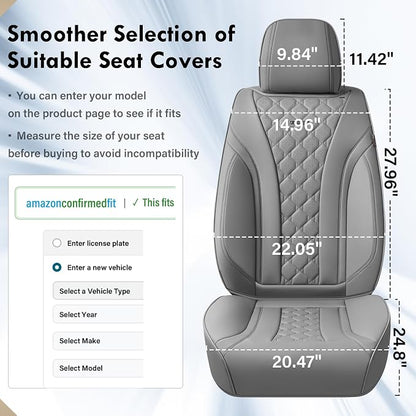 Coverado Car Seat Covers Front Seats, Gray Seat Covers, Breathable Perforated Design, Luxurious Diamond Leather Car Seat Cover, 2 Pack Car Seat Protector Front Seat Cover Universal Fit Most Cars