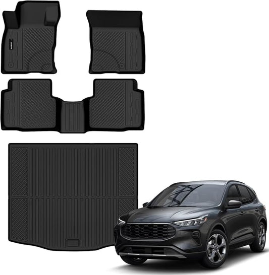 Auxko All Weather Floor Mats Cargo Mat for Ford Escape 2020-2025 2026 Gasoline All Season TPE Accessories Guard Odorless Anti-Slip Floor Liners Trunk Mat for Ford Escape Gasoline