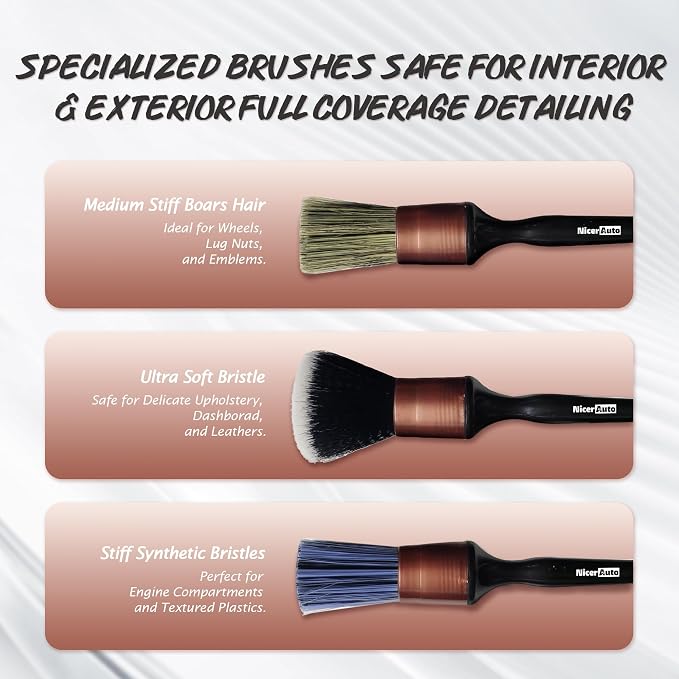 8PCS Professional Car Detailing Brush Set, Boars Hair & Ultra Soft Auto Detailing Brushes for Car Interior Exterior Deep Cleaning, Detail Brush Kit for Wheels Leather Air Vents Dusting, Rose Gold