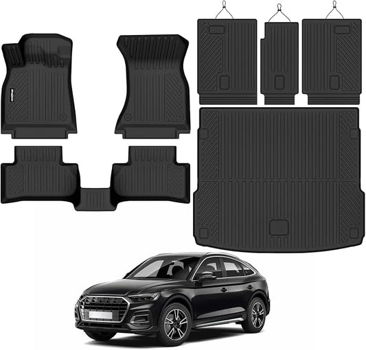 Floor Mats for Audi Q5 2018-2024(Not for PHEV), Trunk Mat and Backrest Mat All Weather TPE Protector for Audi Q5 Accessories