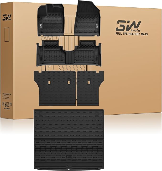 3W Floor Mats & Cargo Liner & Seatback Mats Fit Nissan Murano 2025 2026, Custom Fit All Weather TPE Full Set for Murano, 1st & 2nd Row Floor Mats with Trunk Mats and Seatback Mats, Black