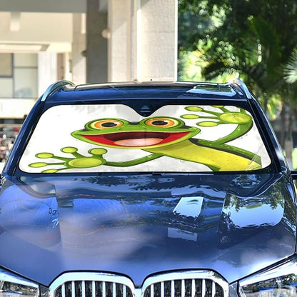 Funny Cute Green Frog Windshield Sun Shade for Car Auto SUV Truck Foldable Front Window Sunshade Sun Visor Protector Block UV Rays Reflect Heat, 55" x 28"