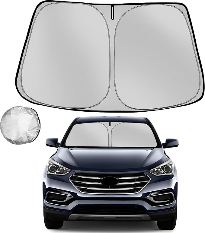 Windshield Sun Shade for 2013-2018 Hyun-dai Santa Fe Foldable Sun Sunshade for Car Front Window Blocks UV Rays and Heat Automotive Interior Protector Custom Fit Accessories