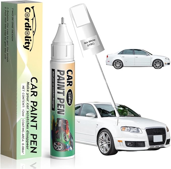 LY9C Ibis White Touch Up Paint for Audi, Color Accurate Car Paint Scratch Repair Pen, Quick & Easy Fix Automotive Chips and Nicks