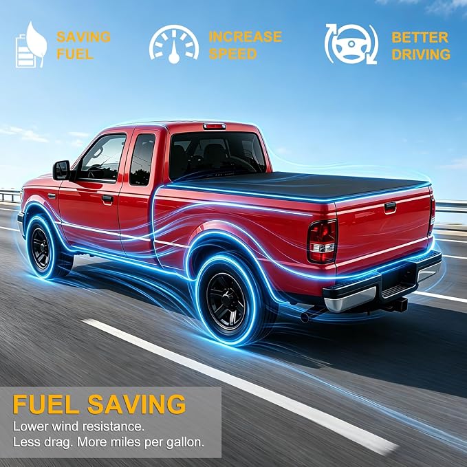 PM PERFORMOTOR Vinyl Soft Tri-Fold Truck Bed Tonneau Cover Compatible with 1983-2011 Ford Ranger, fits 6 ft Fleetside Bed Models