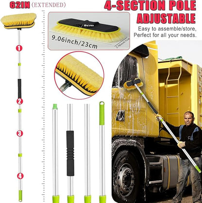 62'' Car Wash Brush with Long Handle, Car Wash Kit with Tire Brush, Tower, Window Squeegee, Chenille Microfiber,Car Detailing Brushes, Car Cleaning Brush Kit Supplies for Car, Truck, SUV, RV