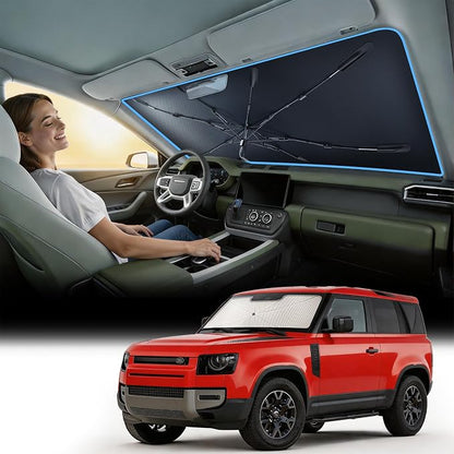 Nmoiss [Vinyl Coating Heat Shield] Windshield Sun Shade Umbrella Custom for Land Rover Defender, Protect Car from Sun Rays & Heat Damage Keep Cool and Protect Interior