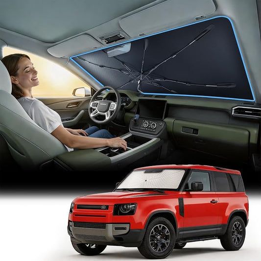 Nmoiss [Vinyl Coating Heat Shield] Windshield Sun Shade Umbrella Custom for Land Rover Defender, Protect Car from Sun Rays & Heat Damage Keep Cool and Protect Interior