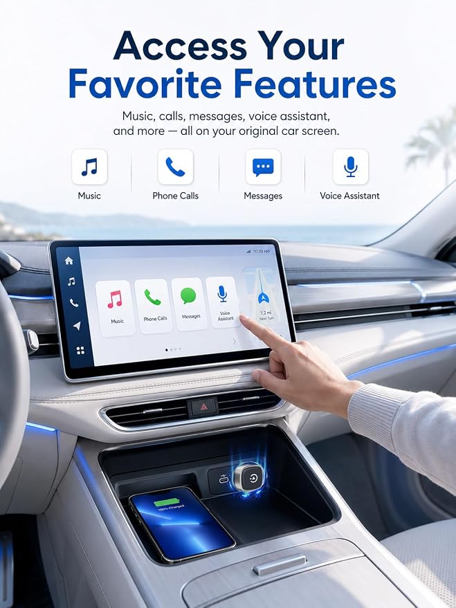 Mini Wireless Android Auto & CarPlay Adapter, Low-Profile USB-A 2-in-1 Wireless Adapter for Factory Wired Android Auto/CarPlay Cars, Auto Reconnect, 5GHz WiFi, USB-C Adapter Included