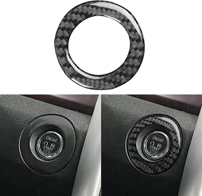 Premium Carbon Fiber Compatible with Ford Edge 2011-2014 2012 2013 SEL/Limited/SE/Sport Accessories Car Key Ignition Push Start Button Circle Cover Interior Trim Sticker Decal Black 1PC