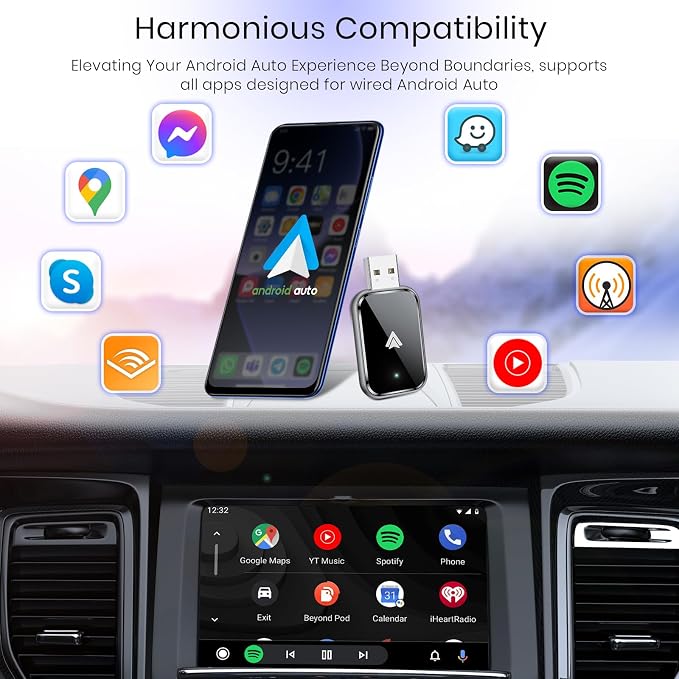 Wireless Android Auto Adapter, Convert Wired to Wireless Android Auto Adapter, Mini Size with Extension Cable USB & USB-C/Type-C, Stable Control & No Delay, No for iPhone