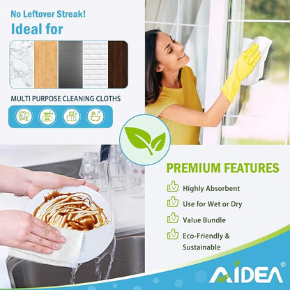AIDEA Microfiber Cleaning Cloth White 100PK, Microfiber Towels for Cars, Absorbent Cleaning Rags, Lint-Free Streak-Free Wash Cloths for House, Kitchen, Cleaning Supplies 11.5"×11.5"
