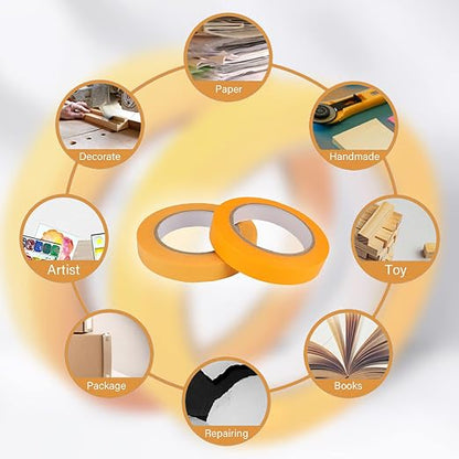 6 Rolls Fine Line Tape 1/16, 1/8, 1/5, 2/5, 1/2, 3/4 Inch x 55 Yard Fineline Masking Tape Painter Adhesive Automotive for DIY Car Auto Paint (Yellow, 1/4 Inches)