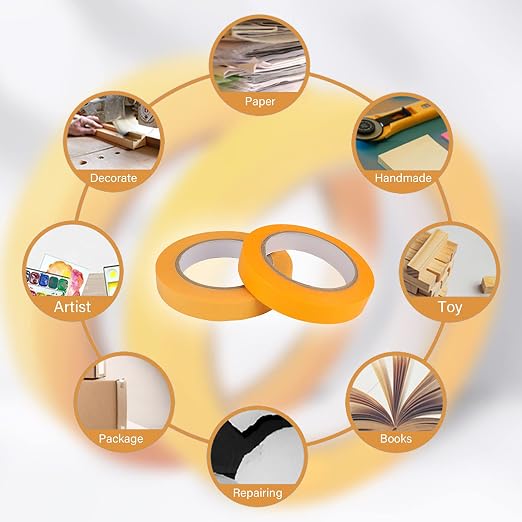 6 Rolls Fine Line Tape 1/16, 1/8, 1/5, 2/5, 1/2, 3/4 Inch x 55 Yard Fineline Masking Tape Painter Adhesive Automotive for DIY Car Auto Paint (Yellow, Mixed Sizes)