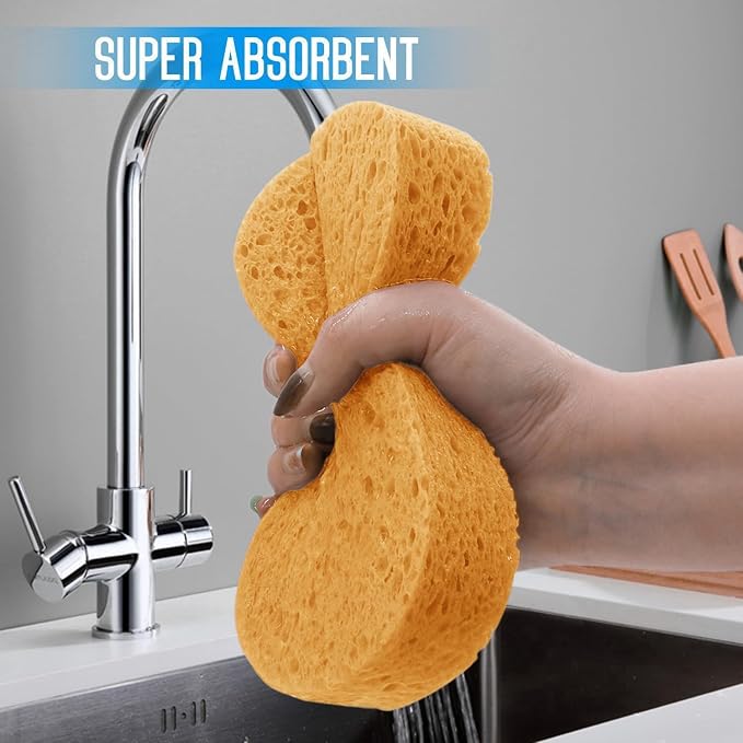 3 - Pack Large Sponge, Kitchen Sponges, Handy Sponges, Cellulose Sponges, Dish Washing Sponge, Natural Sponge, Car Washing Sponge, Eco Friendly Sponge (7.68 x 3.74 x 1.38 Inch), Yellow