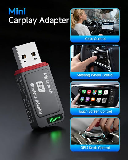 Wireless CarPlay Adapter for iPhone & Android, 2026 Upgraded Wired to Wireless for Apple CarPlay, Mini USB Design Car Play Adapter with Type-C Extension, Plug and Play, Stable Connection & No Latency