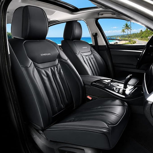 Coverado Front Seat Covers, Luxury Faux Leather Car Seat Protector, Waterproof Seat Covers Seat Cushion, Black Automotive Seat Covers Universal Fit for Most Cars