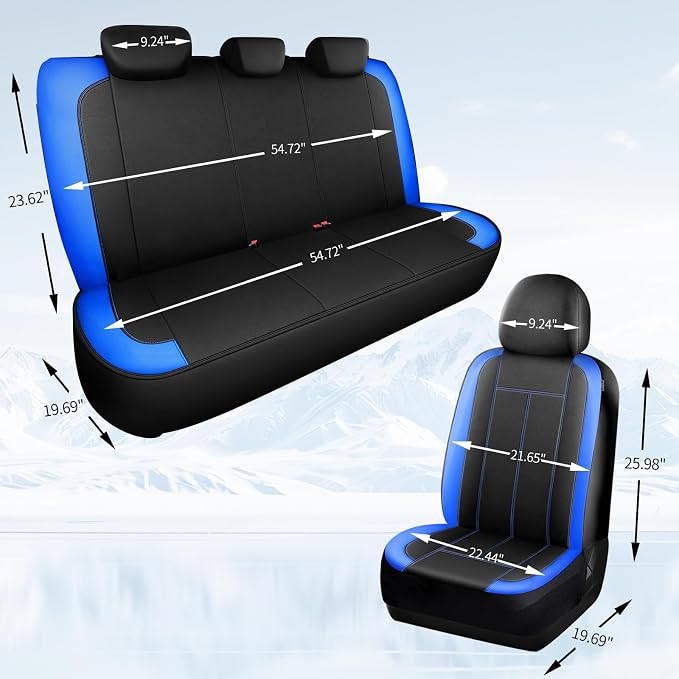 HChengkikz Car Seat Covers Full Set, Waterproof Neoprene Car seat Covers, Airbag Compatible, Universal Fit Automotive Seat Covers for Most Cars, Trucks, SUVs (Black + Blue)