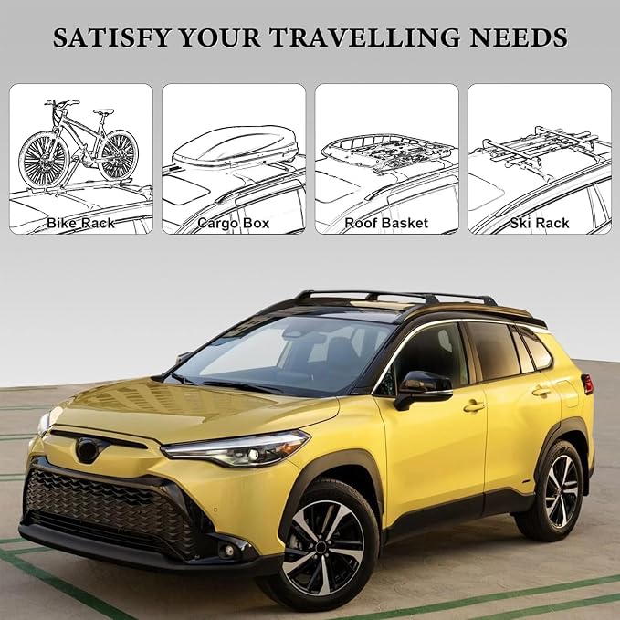 260lbs Lockable Roof Rack Cross Bars Compatible with Toyota Corolla 2022-2025 (with Flush Side Rails), Heavy Duty Aluminum Roof Rails Crossbars Rooftop Luggage Racks for Corolla 2022 2023 2024 2025
