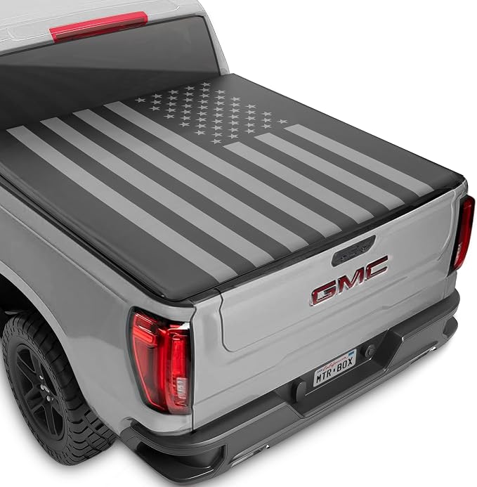 MotorBox Tri-Fold Truck Tonneau Cover for 2015-2026 Chevy Colorado/GMC Canyon with 5 ft Bed Length, All-Weather Soft Folding Truck Bed Cover Black/Gray Flag