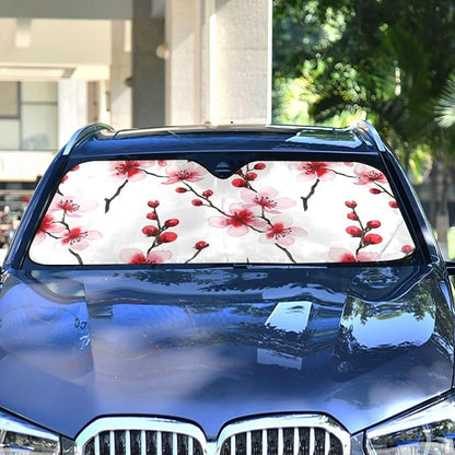 Cars Front Sun Shade Windshield,Foldable Reflective Sun Visor Cherry Blossoms Pink Red Windshield Sunshade Cover,Blocks UV Ray Sun Protect Interior Keep Cool,53" x 23.5 "
