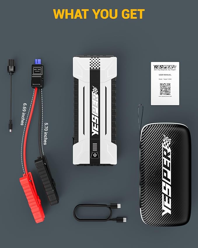 YESPER 4120A Jump Starter, 12V Car Battery Jumper Starter Portable (All Gas, up to 10.0L Diesel Engine), 26800mAh Battery Start Booster Pack, Jump Box with Carry Case, Jumper Cables, LED Light