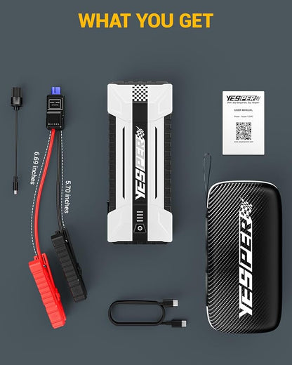YESPER 4120A Jump Starter, 12V Car Battery Jumper Starter Portable (All Gas, up to 10.0L Diesel Engine), 26800mAh Battery Start Booster Pack, Jump Box with Carry Case, Jumper Cables, LED Light